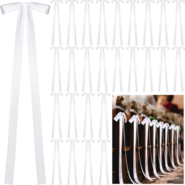 24 Pcs Large Wedding Ribbon Bows with Long Tails 10 x 36 Inch Aisle Decor On Chairs Background for Bridal
