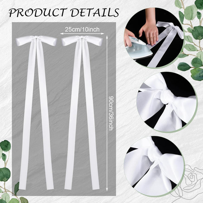 24 Pcs Large Wedding Ribbon Bows with Long Tails 10 x 36 Inch Aisle Decor On Chairs Background for Bridal – product detail