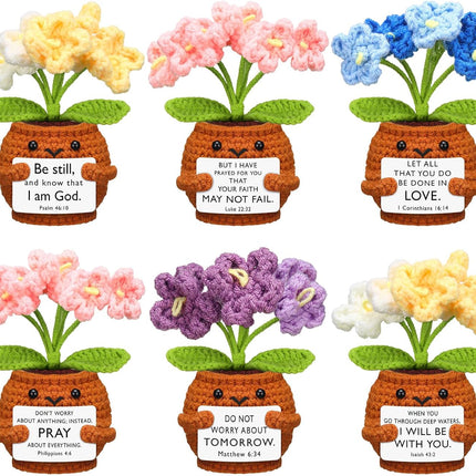 6 Pcs Christian Gift for Women Faith Scripture Religious Positive Handmade Crochet Doll with Bible Verse Prayer Card Inspirational Sunday Church(Forget Me Not) -