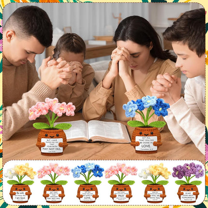6 Pcs Christian Gift for Women Faith Scripture Religious Positive Handmade Crochet Doll with Bible Verse Prayer Card Inspirational Sunday Church(Forget Me Not) -