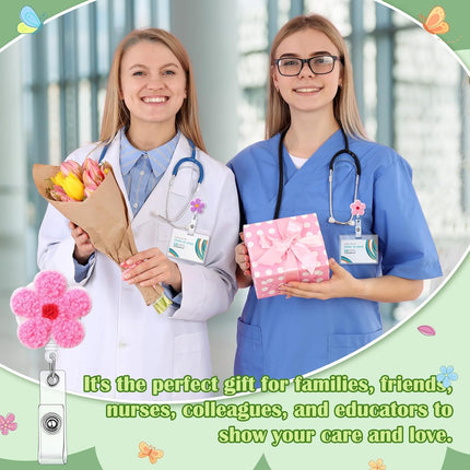 24 Pcs Pastel Flower Badge Reel Retractable Back to School Cute Felt Holder with Alligator Clip Nursing Name ID Accessories for Nurse Worker Teacher Student Supply Party Gift -