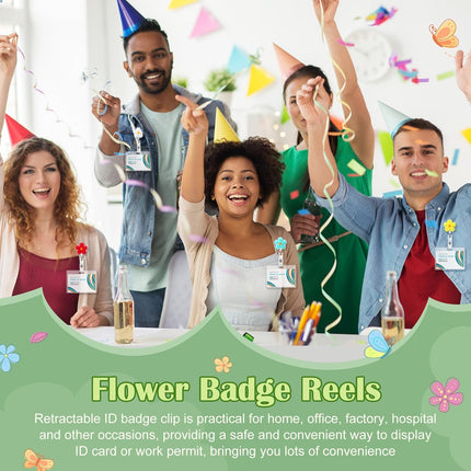 24 Pcs Pastel Flower Badge Reel Retractable Back to School Cute Felt Holder with Alligator Clip Nursing Name ID Accessories for Nurse Worker Teacher Student Supply Party Gift -