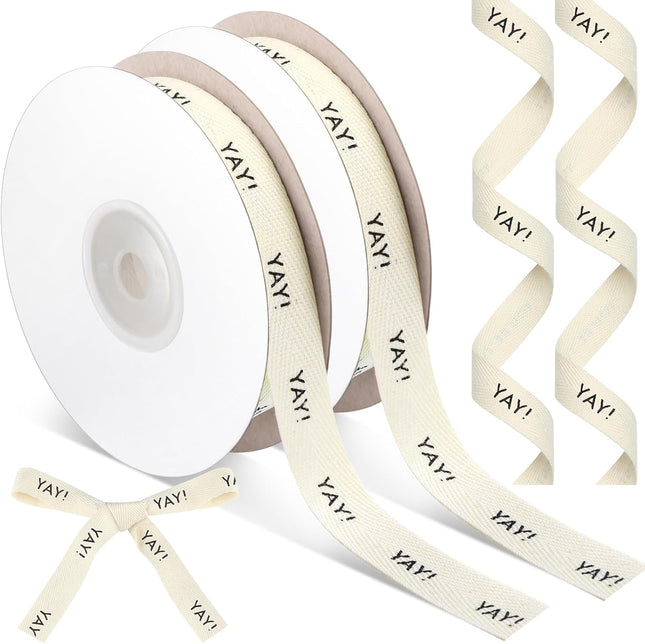 20 Yards Yay Cotton Ribbon Natural 5/8 Inch 100 Percent Herringbone Twill Ribbon for Crafts Gift Wrapping