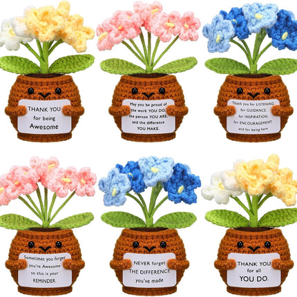6 Pcs Employee Appreciation Gifts Bulk for Team Coworkers Thank You Positive Handmade Crochet Doll with Inspirational Card Staff Women Men Office(Forget Me Not) -