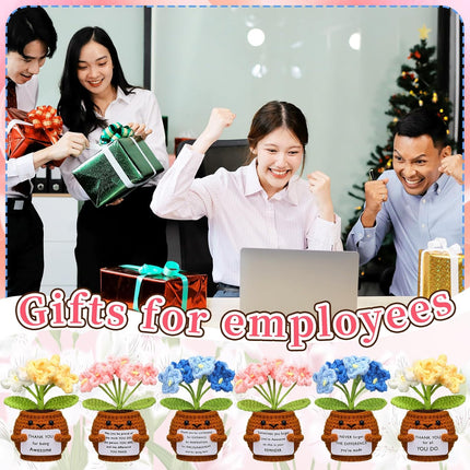 6 Pcs Employee Appreciation Gifts Bulk for Team Coworkers Thank You Positive Handmade Crochet Doll with Inspirational Card Staff Women Men Office(Forget Me Not) -