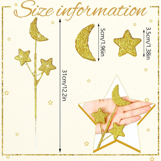 24 Pcs Moon Star Floral Picks Gold Stem Vase Filler Glitter Twinkle Table Decoration for – product detail