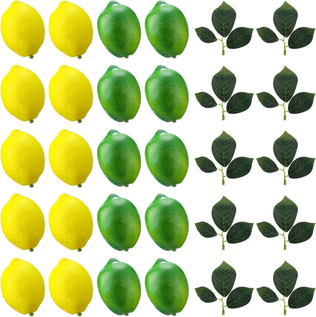 20 Pcs Artificial Lemons and Limes with 10 Leaves Fake Fruit Faux Decor for Home V1259-DP01-A-4813