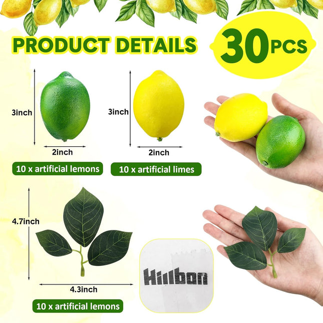 20 Pcs Artificial Lemons and Limes with 10 Leaves Fake Fruit Faux Decor for Home – product detail