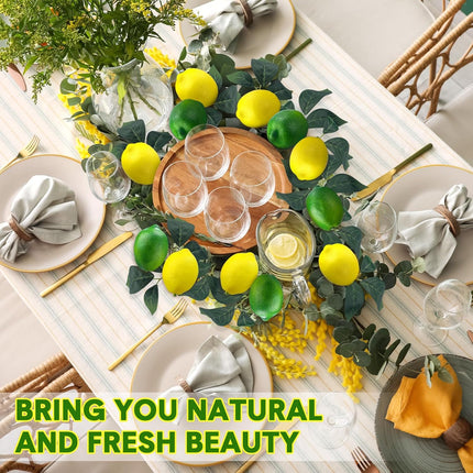 20 Pcs Artificial Lemons and Limes with 10 Leaves Fake Fruit Faux Decor for Home Kitchen Table Centerpieces Cabinet Party Photo Prop(Yellow,Green) Yellow,green -