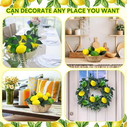 20 Pcs Artificial Lemons and Limes with 10 Leaves Fake Fruit Faux Decor for Home Kitchen Table Centerpieces Cabinet Party Photo Prop(Yellow,Green) Yellow,green -