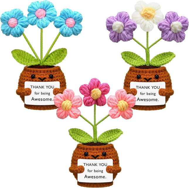 3 Pcs Thank You Gifts Employees Teacher Appreciation Handmade Positive Flower Crochet with