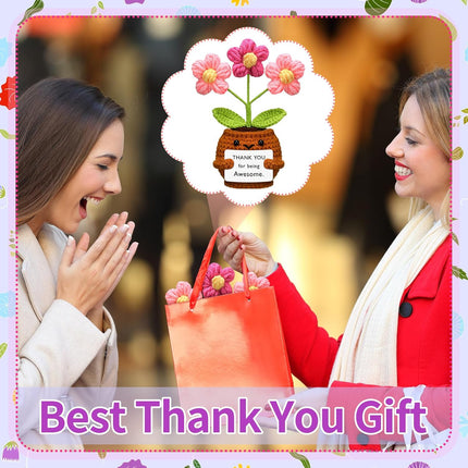 3 Pcs Thank You Gifts Employees Teacher Appreciation Handmade Positive Flower Crochet with Inspirational Card for Women Men Coworker Friend Office Staff Favors Blue, Purple, Pink -