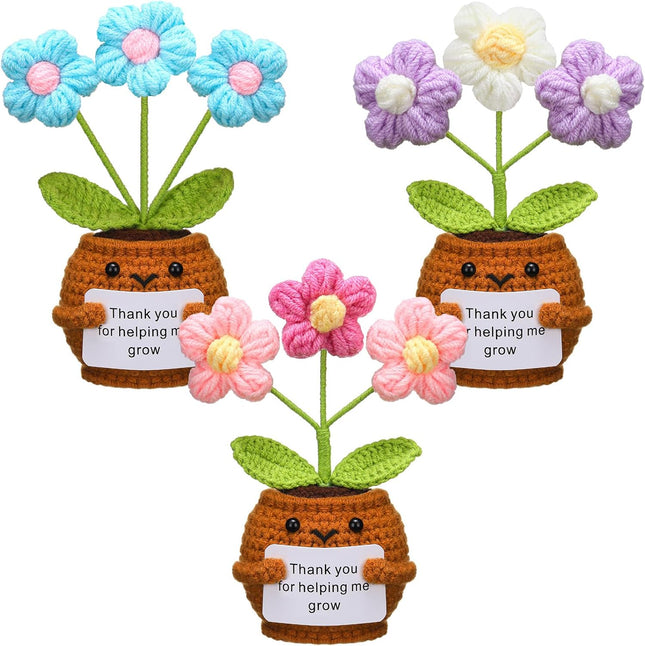 3 Pcs Teacher Appreciation Gifts Easter Gift Positive Flower Handmade Crochet Doll Thank You for Helping Me