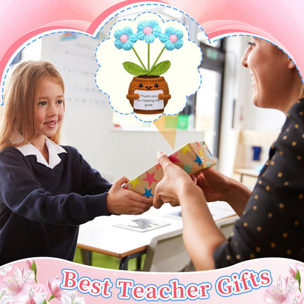3 Pcs Teacher Appreciation Gifts Easter Gift Positive Flower Handmade Crochet Doll Thank You for Helping Me Grow Teachers Week(Puff Flower) -
