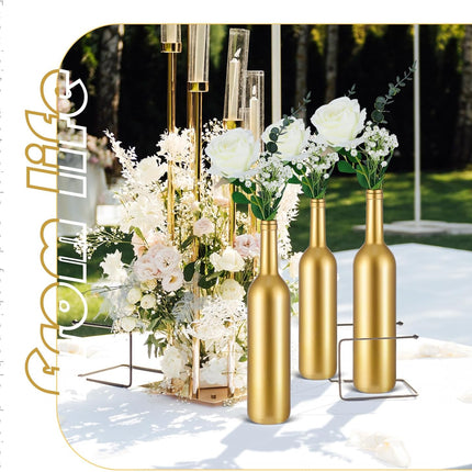 30 Pcs 6 Set Gold Vase Flower Centerpieces for Wedding Table Glass Wine Bottle Candle Holder with Artificial Rose Eucalyptus Baby's Breath Reception Decor(White) White -