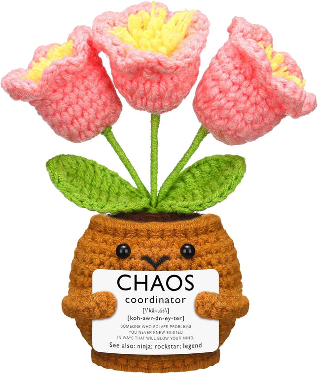 1 Set Chaos Coordinator Gift for Women Appreciation Coworker Positive Handmade Sunflower Doll Crochet (Bell
