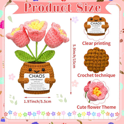 1 Set Chaos Coordinator Gift for Women Appreciation Coworker Positive Handmade Sunflower Doll Crochet with Card Inspirational Thank You Manager Boss Staff Team (Bell Orchid) -