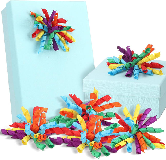 12 Pcs Rainbow Curly Bows Colorful for Gift Wrapping Self-Adhesive Bow Presents Wine Bottle Ribbon