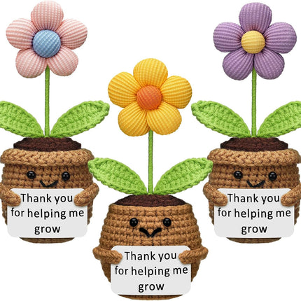 3 Pcs Teacher Appreciation Gifts Easter Gift Positive Flower Handmade Crochet Doll Thank You for Helping Me Grow Teachers Week(Cute Flower) -