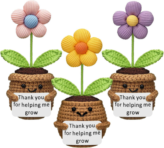 3 Pcs Teacher Appreciation Gifts Easter Gift Positive Flower Handmade Crochet Doll Thank You for Helping Me