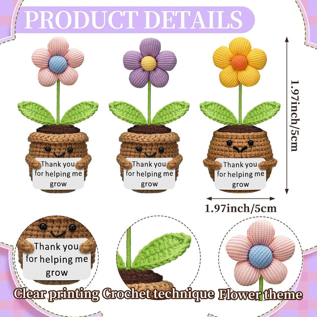 3 Pcs Teacher Appreciation Gifts Easter Gift Positive Flower Handmade Crochet Doll Thank You for Helping – product detail