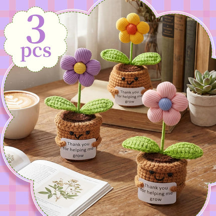3 Pcs Teacher Appreciation Gifts Easter Gift Positive Flower Handmade Crochet Doll Thank You for Helping Me Grow Teachers Week(Cute Flower) -