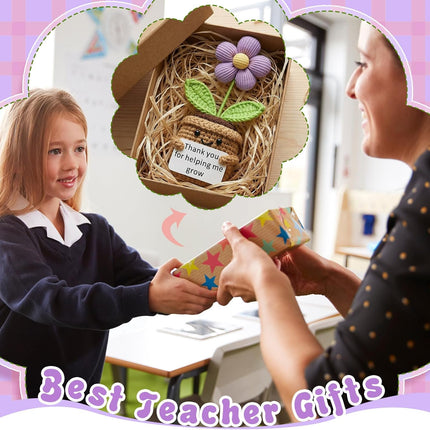 3 Pcs Teacher Appreciation Gifts Easter Gift Positive Flower Handmade Crochet Doll Thank You for Helping Me Grow Teachers Week(Cute Flower) -