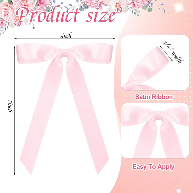 50 Pcs Pink Satin Ribbon Bows 7 Inch Large Self Adhesive Twist Tie for Gift – product detail