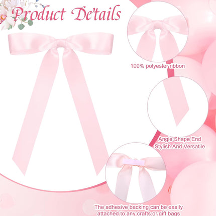 50 Pcs Pink Satin Ribbon Bows 7 Inch Large Self Adhesive Twist Tie for Gift Wrapping Craft Cake Balloons Coquette Wedding Birthday Baby Shower Bachelorette Party Decorations -