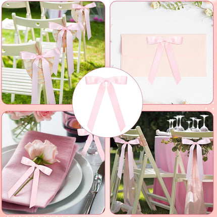 50 Pcs Pink Satin Ribbon Bows 7 Inch Large Self Adhesive Twist Tie for Gift Wrapping Craft Cake Balloons Coquette Wedding Birthday Baby Shower Bachelorette Party Decorations -