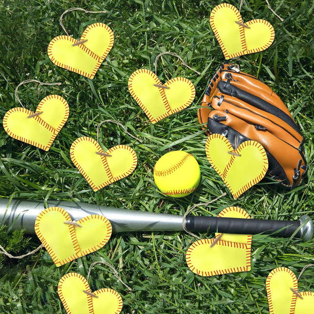 6 Pcs Softball Heart Decoration Senior Night Gifts Leather Vintage Hanging Encouragement Keepsake for