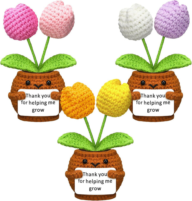 3 Pcs Teacher Appreciation Gifts Easter Gift Positive Flower Handmade Crochet Doll Thank You for Helping Me