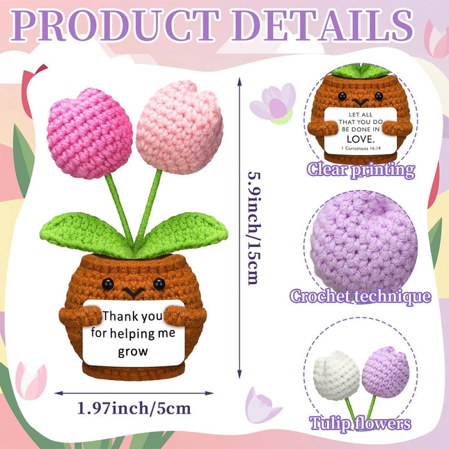 3 Pcs Teacher Appreciation Gifts Easter Gift Positive Flower Handmade Crochet Doll Thank You for Helping – product detail