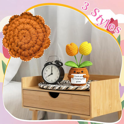 3 Pcs Teacher Appreciation Gifts Easter Gift Positive Flower Handmade Crochet Doll Thank You for Helping Me Grow Teachers Week(Tulip) -