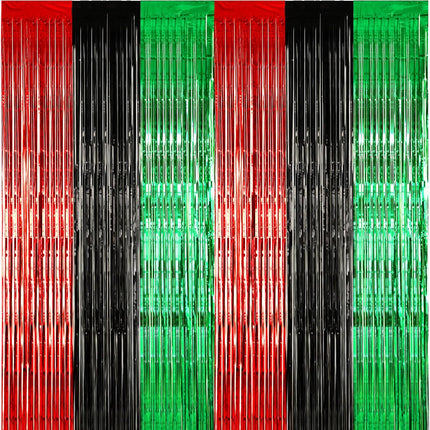 12 Pcs Juneteenth Party Decorations Freedom Day Foil Fringe Curtain Backdrop 100 x 39 Inch Metallic Tinsel Decor Black Red Green African American for Photo Props Red,Black,Green -