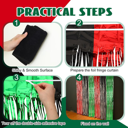 12 Pcs Juneteenth Party Decorations Freedom Day Foil Fringe Curtain Backdrop 100 x 39 Inch Metallic Tinsel Decor Black Red Green African American for Photo Props Red,Black,Green -
