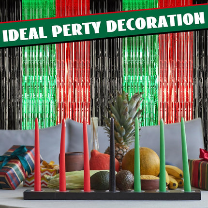 12 Pcs Juneteenth Party Decorations Freedom Day Foil Fringe Curtain Backdrop 100 x 39 Inch Metallic Tinsel Decor Black Red Green African American for Photo Props Red,Black,Green -