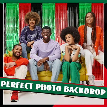 12 Pcs Juneteenth Party Decorations Freedom Day Foil Fringe Curtain Backdrop 100 x 39 Inch Metallic Tinsel Decor Black Red Green African American for Photo Props Red,Black,Green -