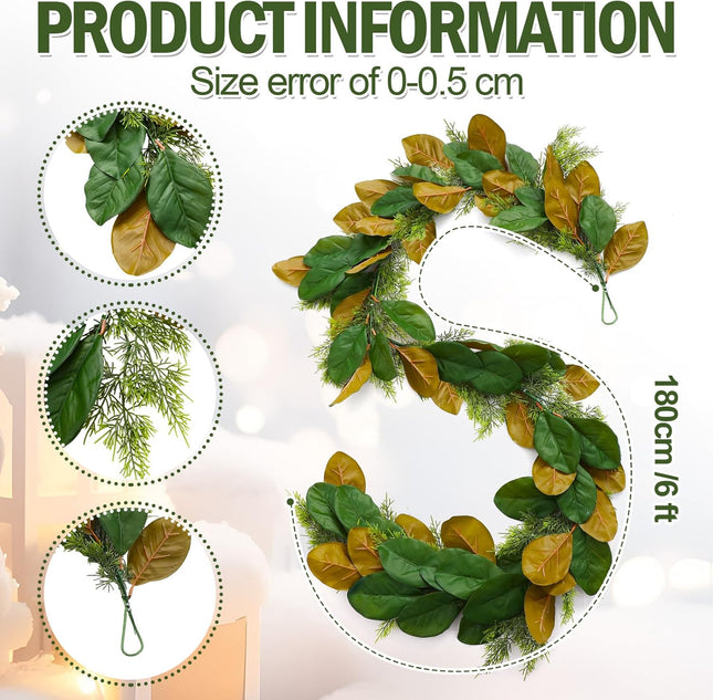 6 ft Realistic Magnolia Garland with Artificial Faux Cedar Brown and Green Leaf Christmas Decorations – product detail