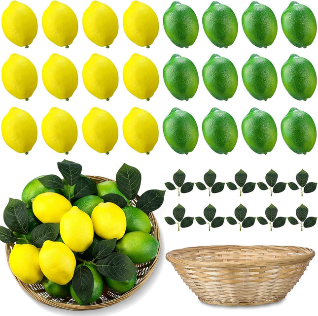 24 Pcs Fake Lemon Limes Artificial Fruits Faux 3 x 2 Mix Set with 10 V1259-DP01-A-4829 in Green / Yellow