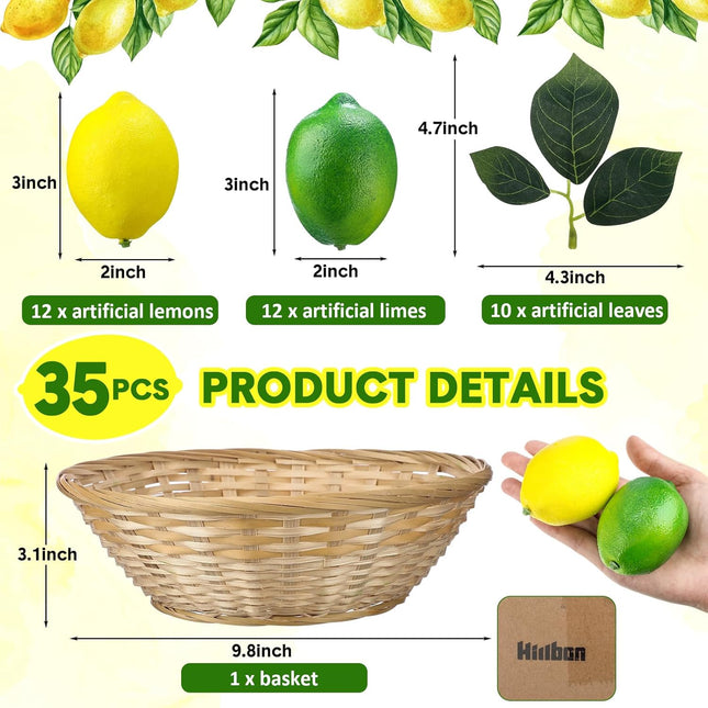 24 Pcs Fake Lemon Limes Artificial Fruits Faux 3 x 2 Mix Set with 10 – product detail