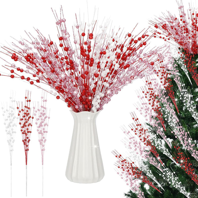 18 Pcs Mother's Day Decoration Valentines Floral Picks Tree Decorations 17 Inch Red and Pink in Red / Pink