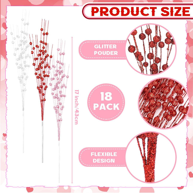 18 Pcs Mother's Day Decoration Valentines Floral Picks Tree Decorations 17 Inch Red and Pink – product detail