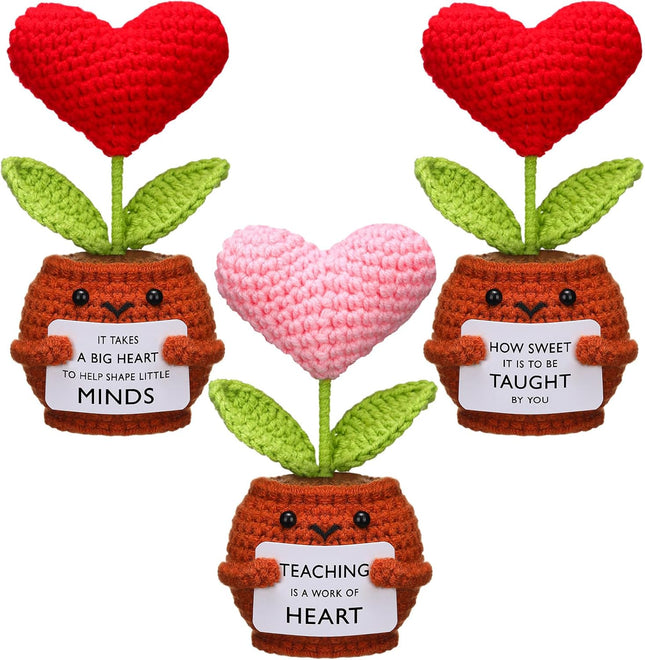 3 Pcs Teacher Appreciation Gifts Easter Gift Positive Flower Handmade Crochet Doll Thank You for Helping Me