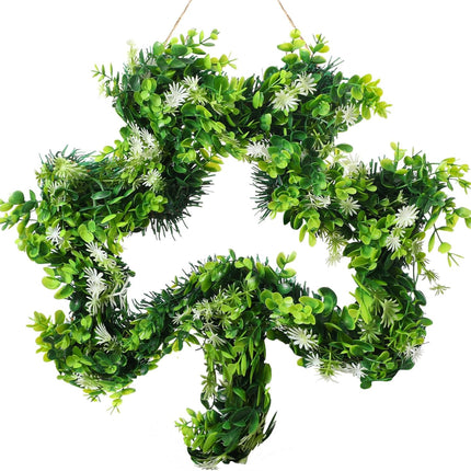 St Patricks Day Shamrock Wreath for Front Door Decorations 17 Inches Artificial Lucky Handmade Irish Sign with Grass Green Home Window