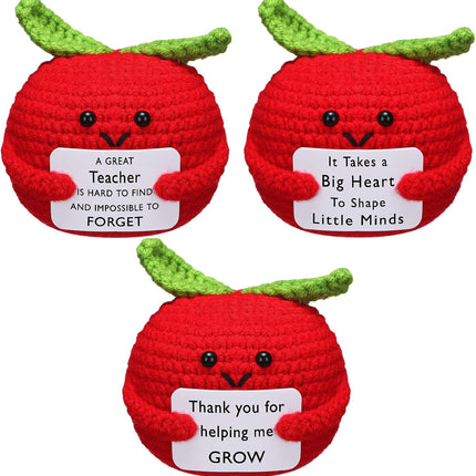 3 Pcs Teacher Appreciation Gifts Easter Gift Positive Flower Handmade Crochet Doll Thank You for Helping Me Grow Teachers Week(Apple) -