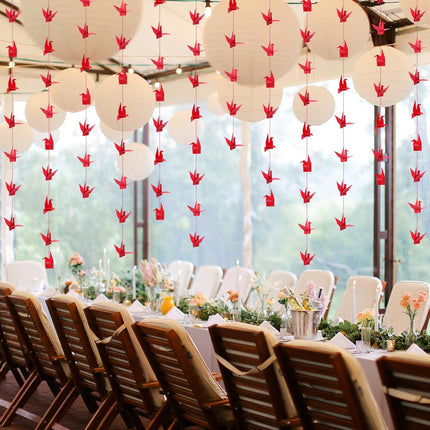 10 Pcs Paper Crane Hanging Garlands Premade Origami Cranes on String Kit Folded Bird Streamers for Japanese Asian Party Decorations Home Family Bridal Shower Supplies(Red) -