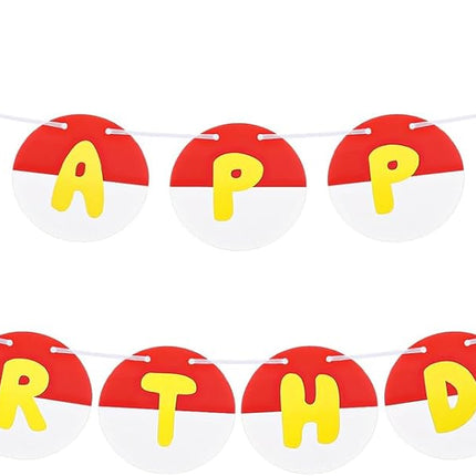 Pre-strung Red and White Birthday Banner Anime Theme Sign Circle Paper Garland Cartoon Party Supplies Decorations for Kids Girls Boys -