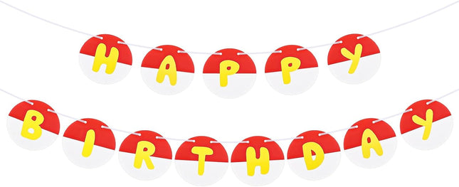 Pre-strung Red and White Birthday Banner Anime Theme Sign Circle Paper Garland Cartoon Party Supplies