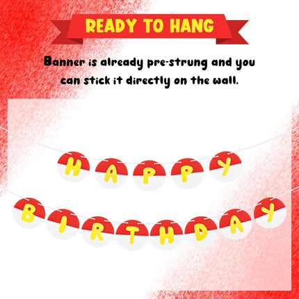 Pre-strung Red and White Birthday Banner Anime Theme Sign Circle Paper Garland Cartoon Party Supplies Decorations for Kids Girls Boys -
